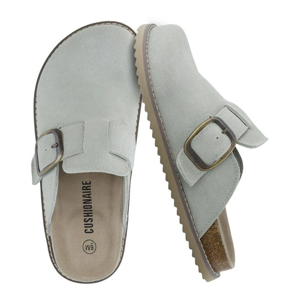 Cushionaire Blain Genuine Suede Clogs for Women | Slip-On Mules with Memory Foam & Oversized Buckle | Non-Slip Comfort Clogs & Mules Shoes for Women