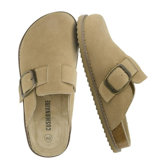 Cushionaire Blain Genuine Suede Clogs for Women | Slip-On Mules with Memory Foam & Oversized Buckle | Non-Slip Comfort Clogs & Mules Shoes for Women