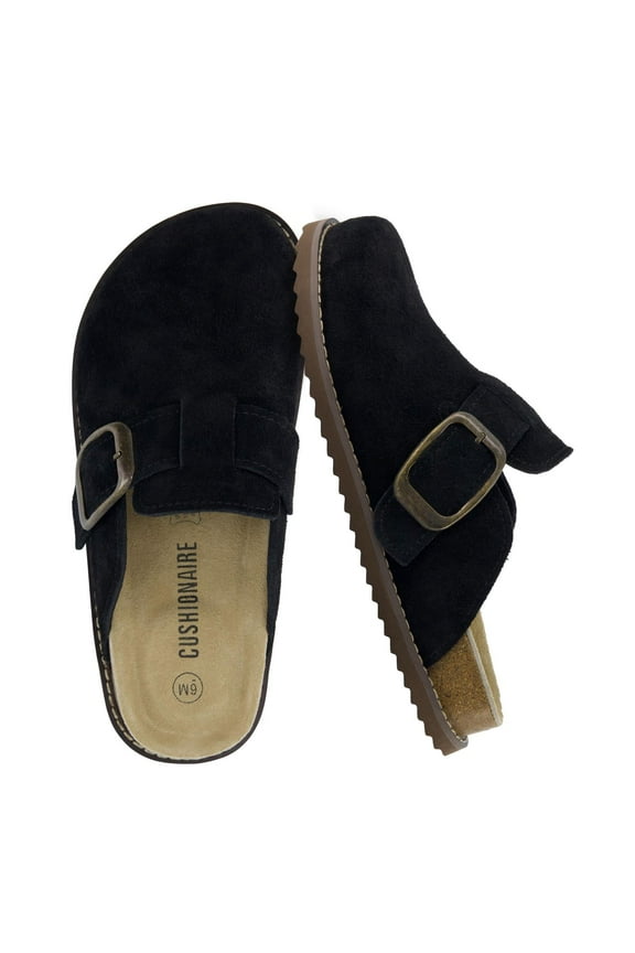 Blain Genuine Suede Clogs for Women | Slip-On Mules with Memory Foam & Oversized Buckle | Non-Slip Comfort Clogs & Mules Shoes for Women