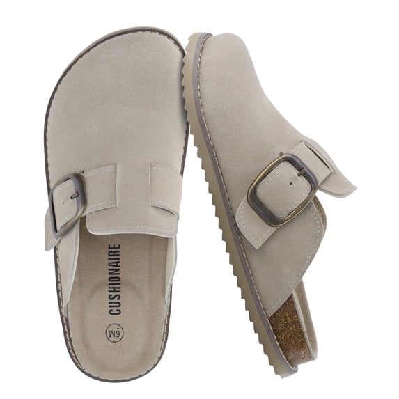 Cushionaire Blain Genuine Suede Clogs for Women | Slip-On Mules with Memory Foam & Oversized Buckle | Non-Slip Comfort Clogs & Mules Shoes for Women