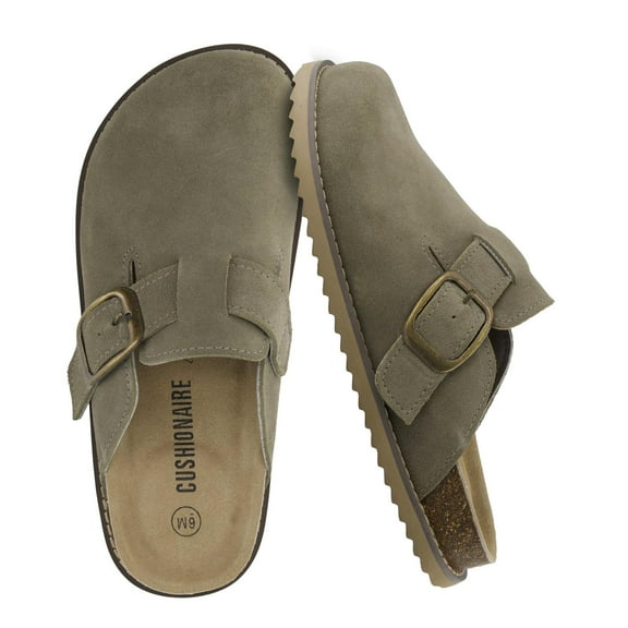Cushionaire Blain Genuine Suede Clogs for Women | Slip-On Mules with Memory Foam & Oversized Buckle | Non-Slip Comfort Clogs & Mules Shoes for Women