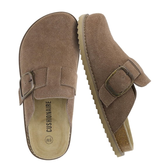 Cushionaire Blain Genuine Suede Clogs for Women | Slip-On Mules with Memory Foam & Oversized Buckle | Non-Slip Comfort Clogs & Mules Shoes for Women