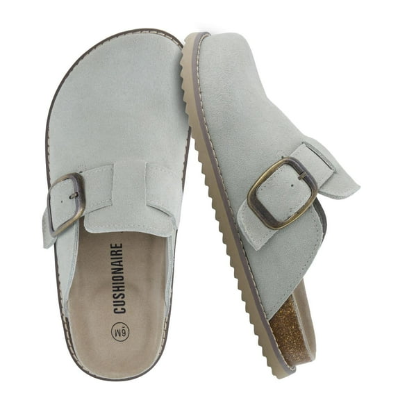 Cushionaire Blain Genuine Suede Clogs for Women | Slip-On Mules with Memory Foam & Oversized Buckle | Non-Slip Comfort Clogs & Mules Shoes for Women