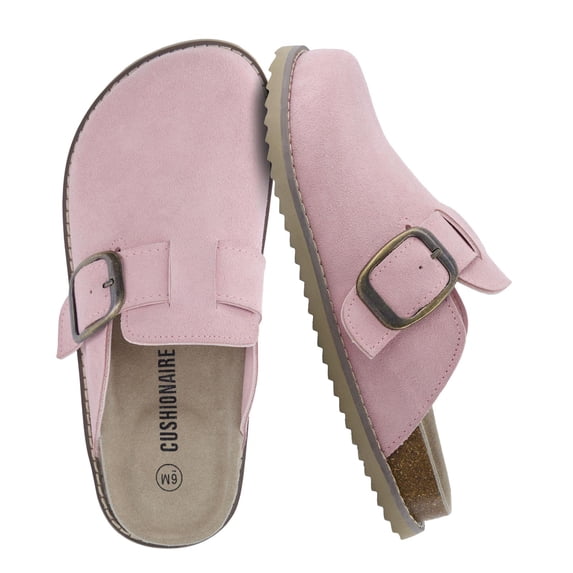 Cushionaire Blain Suede Clogs for Women | Genuine Leather Slip on Clogs with Oversized Buckle | Classic Closed Toe Mule Design for Everyday Casual Wear