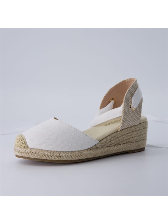 Bonita Platform Espadrille Wedge Sandals for Women, Closed Toe Lace Up Ankle Wrap Dressy Everyday Womens Heels