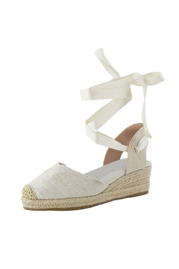 Bonita Platform Espadrille Wedge Sandals for Women, Closed Toe Lace Up Ankle Wrap Dressy Everyday Womens Heels