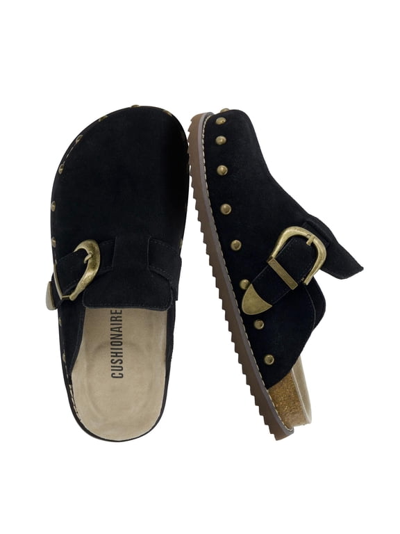 Bronco Suede Slip On Studded Women's Clogs – Genuine Suede Leather Clogs with Adjustable Buckle and Studded Detailing, Stylish Fall Shoes for Women