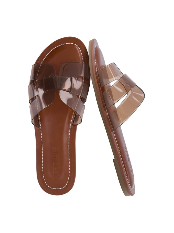 Caper Jelly Sandals for Women, Comfortable Womens Slides with Cushioned Footbed and Wide Widths Available