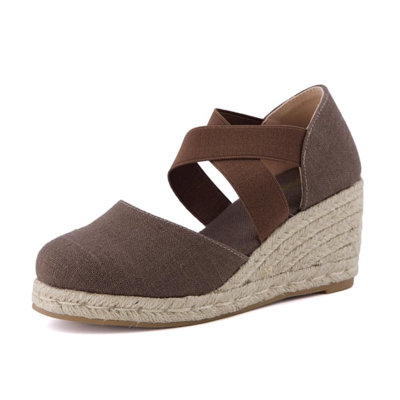 Cushionaire Chica Espadrille Wedge Sandals for Women Slip On Closed Toe Women Shoes with Elastic Straps and Stylish Everyday Comfort