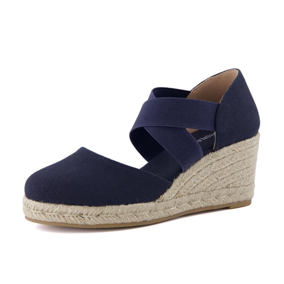 Cushionaire Chica Espadrille Wedge Sandals for Women Slip On Closed Toe Women Shoes with Elastic Straps and Stylish Everyday Comfort