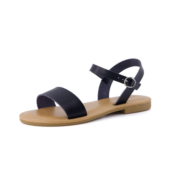 Cushionaire Clara Casual Flat Girls Sandals, Adjustable Buckle Ankle Strap with Lightweight Cushioned Comfort Kids Sandals