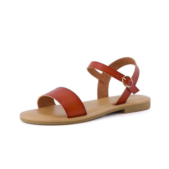 Cushionaire Clara Casual Flat Girls Sandals, Adjustable Buckle Ankle Strap with Lightweight Cushioned Comfort Kids Sandals