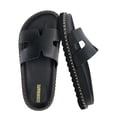 thumbnail image 1 of Cushionaire Crisp Women’s Slide Sandal – Faux Leather Cutout Slip-On with Artisan Stitching & Memory Foam, Wide Widths Available, 1 of 15