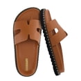 thumbnail image 1 of Cushionaire Crisp Women’s Slide Sandal – Faux Leather Cutout Slip-On with Artisan Stitching & Memory Foam, Wide Widths Available, 1 of 17