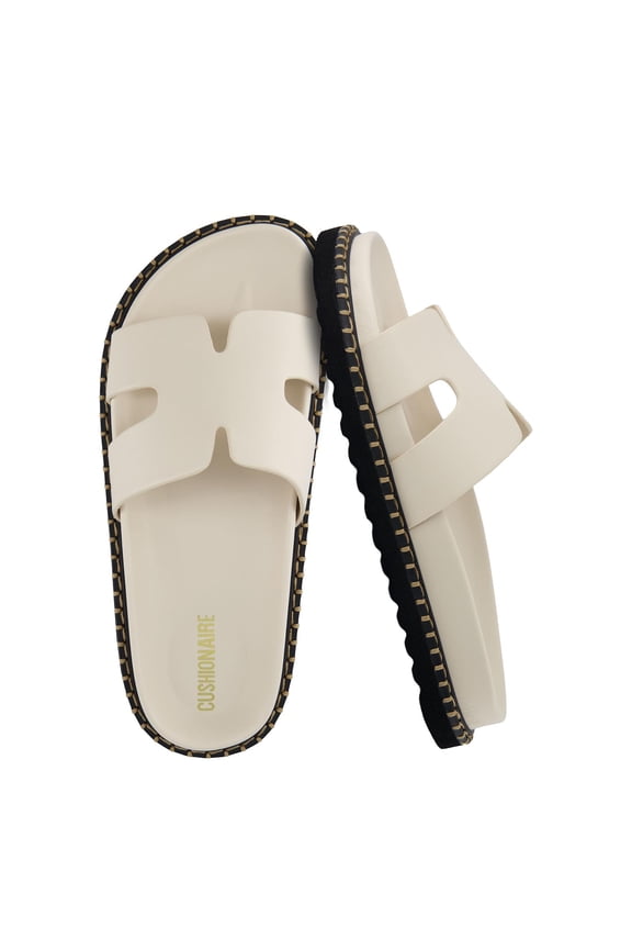 Crisp Women’s Slide Sandal – Faux Leather Cutout Slip-On with Artisan Stitching & Memory Foam, Wide Widths Available