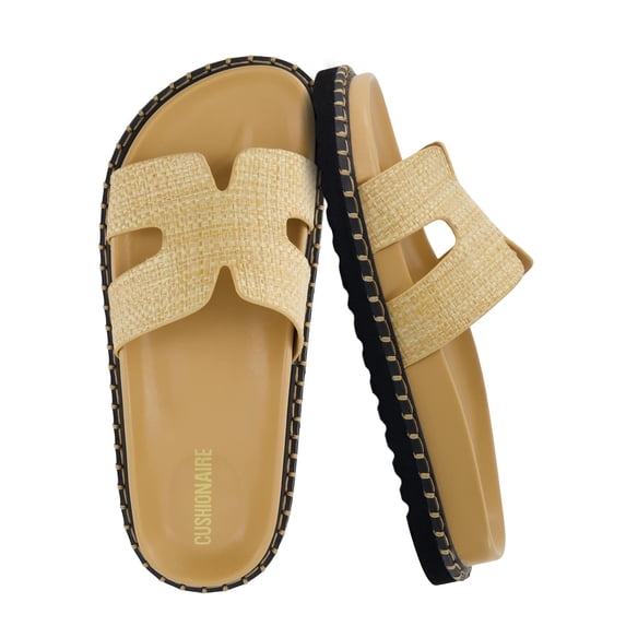 Cushionaire Crisp Women’s Slide Sandal – Faux Leather Cutout Slip-On with Artisan Stitching & Memory Foam, Wide Widths Available