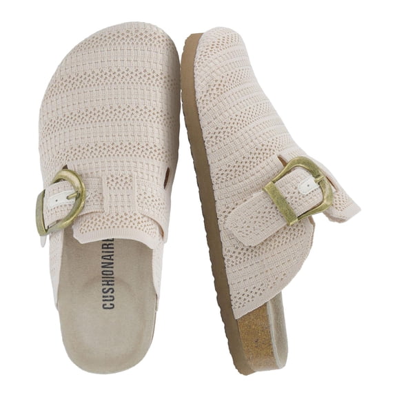 Cushionaire Dumbo Slip-On Clogs for Women with Textured Soft Knit Upper, Adjustable Buckle, and Cushioned Footbed – Stylish and Comfortable Women's Slippers