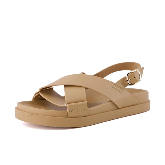 Cushionaire Eden Footbed Sandals for Women, Comfortable Arch Support Womens Sandals with Platform, Slingback Strap and Memory Foam