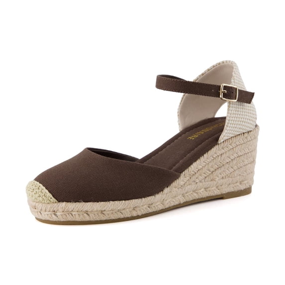 Cushionaire Elche Closed Toe Wedge Sandals for Women, Platform Espadrilles Heels With Adjustable Buckle