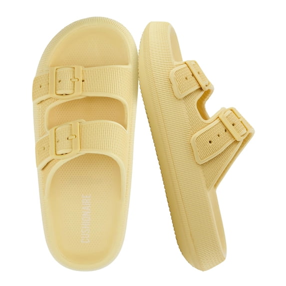 Cushionaire Fame Pillow Recovery Sandals for Women, Adjustable Double Buckle Waterproof EVA Cloud Slides for Women