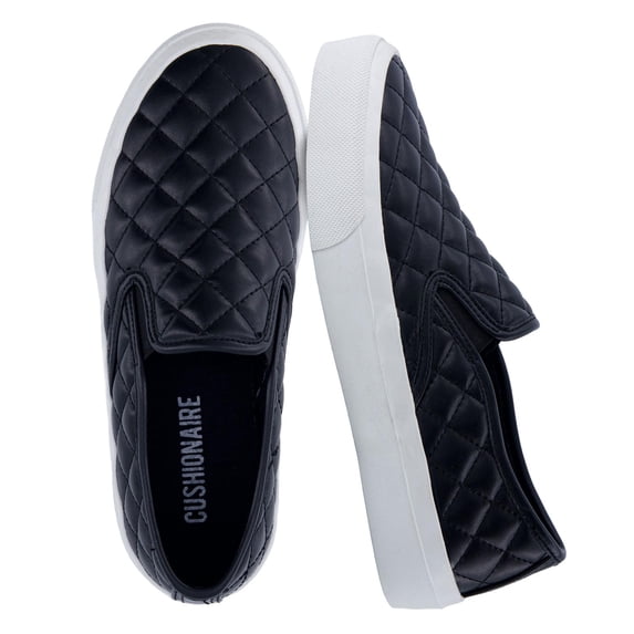 Cushionaire Faze Women’s Quilted Slip-On Sneaker – Faux Leather Casual Shoe with Memory Foam Insole & Rubber Outsole