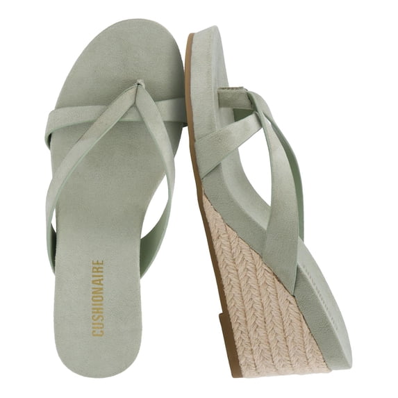 Cushionaire Ferry Espadrille Wedge Sandals for Women, Thong Platform Flip Flops with Cross Strap and Slip-On Design