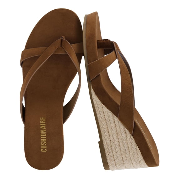 Cushionaire Ferry Espadrille Wedge Sandals for Women, Thong Platform Flip Flops with Cross Strap and Slip-On Design
