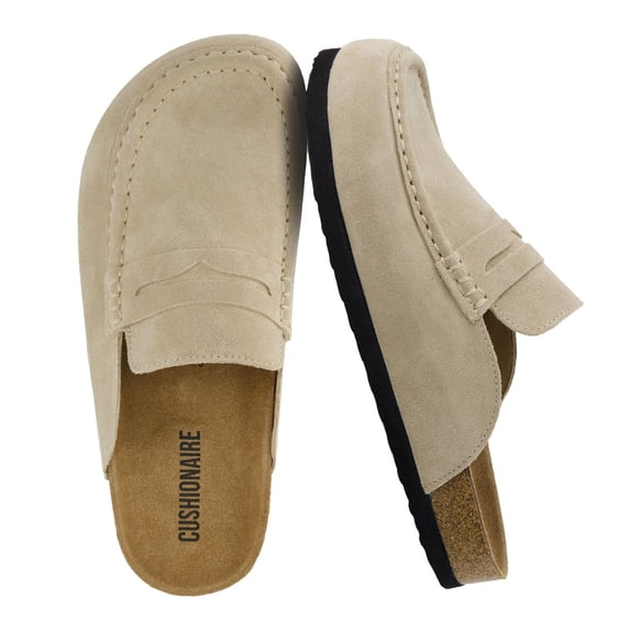 Cushionaire Fondu Genuine Leather Clogs for Women, Comfortable Slip On Womens Mules with Penny Strap Accent and Memory Foam Footbed
