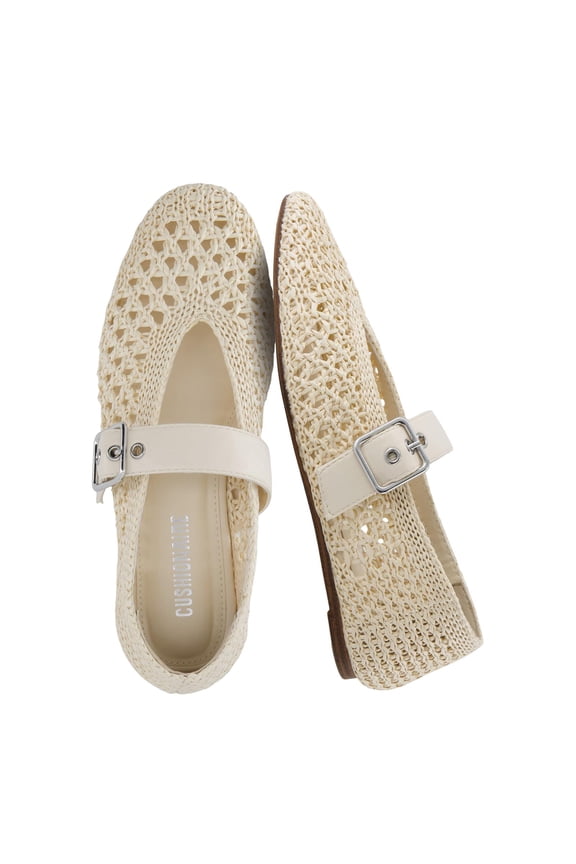 Gabby Woven Mary Jane Ballet Flats for Women, Comfortable Dressy Flat Shoes with Adjustable Gold-Tone Buckle and Memory Foam Cushioning