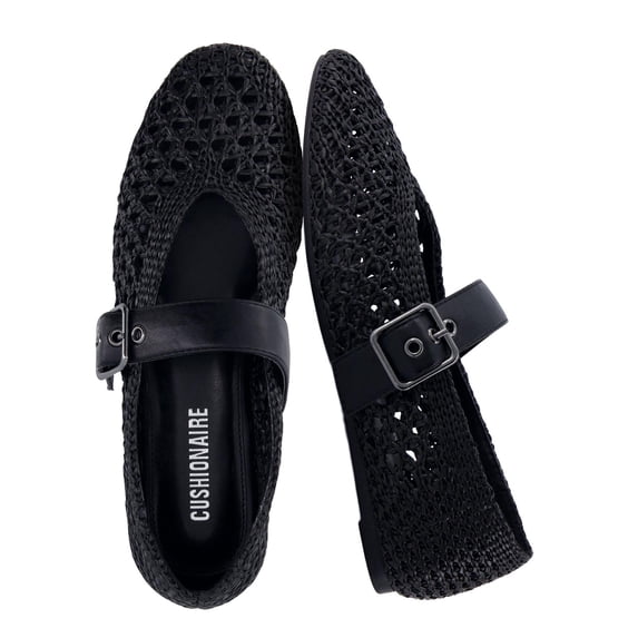 Cushionaire Gabby Woven Mary Jane Ballet Flats for Women, Comfortable Dressy Flat Shoes with Adjustable Gold-Tone Buckle and Memory Foam Cushioning