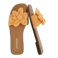 thumbnail image 1 of Cushionaire Gemma Knit Flat Slides for Women, Square Toe Sandals with Woven Flower Detail and Memory Foam, 1 of 18