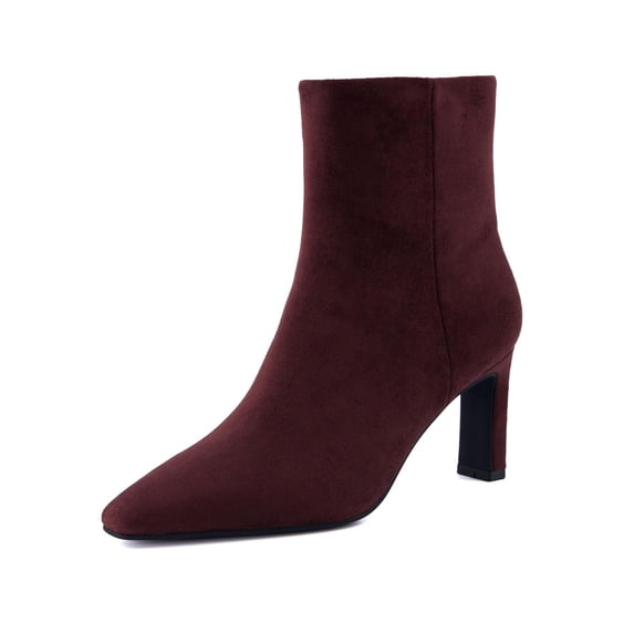 Cushionaire Giana Womens High Heel Ankle Boots, Square Toe Vegan Suede Mid Block Heel Dress Booties for Office