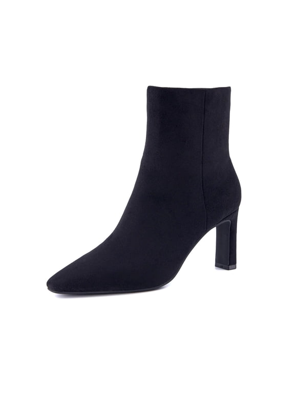 Giana Womens High Heel Ankle Boots, Square Toe Vegan Suede Mid Block Heel Dress Booties for Office