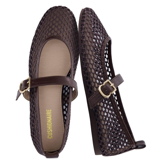 Cushionaire Gracie Mesh Mary Jane Flats for Women - Breathable Ballet Flats with Adjustable Buckle Strap and Memory Foam Cushioning