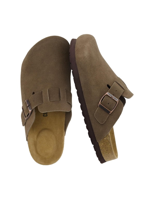 Hana Genuine Leather Clogs for Women | Classic Suede Slip on Clogs with Comfort Cushioned Insole and Cork Outsole | Closed Toe Mules Design for Everyday Wear
