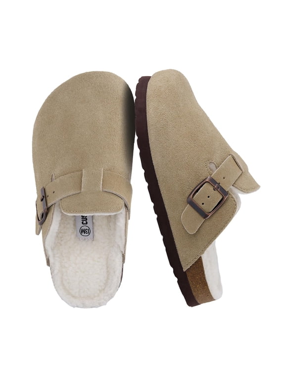 Hana Cork Footbed Clogs for Girls and Boys | Genuine Leather Upper with Faux Fur Lining | Comfortable Backless Kids Clogs for Everyday Wear