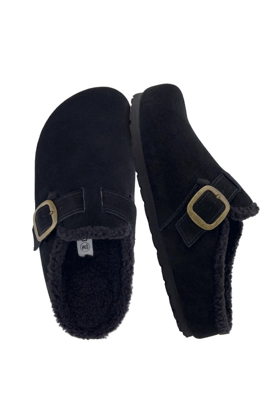 Haven Genuine Leather Clogs for Women – Faux Fur Lined Slip-On Womens Shoes with Cork Footbed and Adjustable Buckle