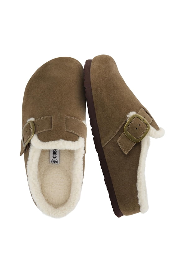 Haven Genuine Leather Clogs for Women – Faux Fur Lined Slip-On Womens Shoes with Cork Footbed and Adjustable Buckle