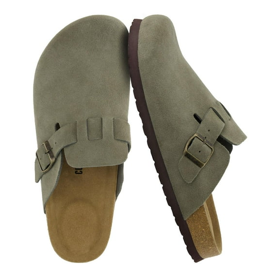 Cushionaire Haze Genuine Suede Leather Men's Clogs - Comfortable Slip On Potato Shoes for Men with Adjustable Buckle