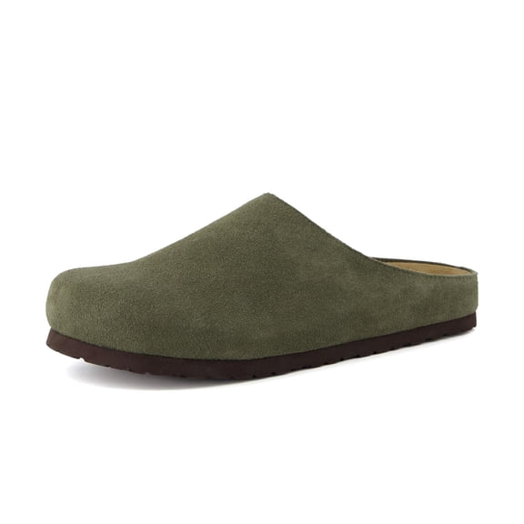 Cushionaire Heath Men's Genuine Suede Leather Clogs with Memory Foam Comfort, Easy Slip On Slide Slippers for Men
