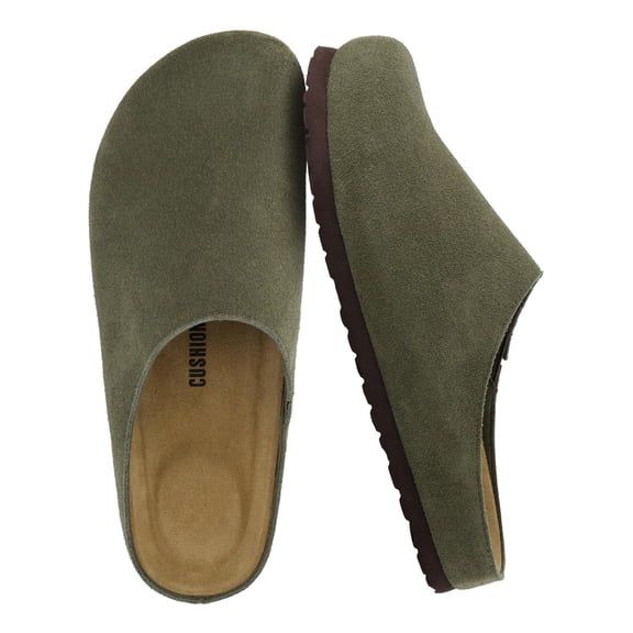Cushionaire Heath Men's Genuine Suede Leather Clogs with Memory Foam Comfort, Easy Slip On Slide Slippers for Men