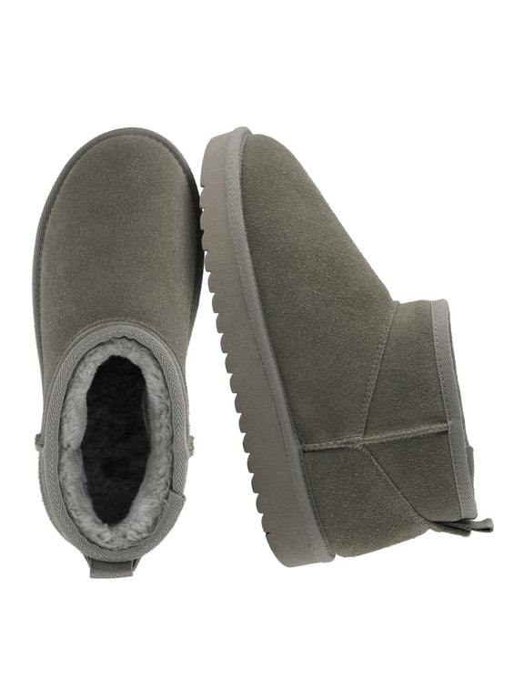Hip-3 Genuine Suede Leather Ankle Boots for Women – Pull On Cozy Faux Fur Boots Womens Shoes with Comfortable Memory Foam
