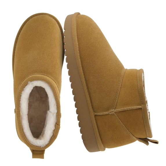 Cushionaire Hip-3 Genuine Suede Leather Ankle Boots for Women – Pull On Cozy Faux Fur Boots Womens Shoes with Comfortable Memory Foam