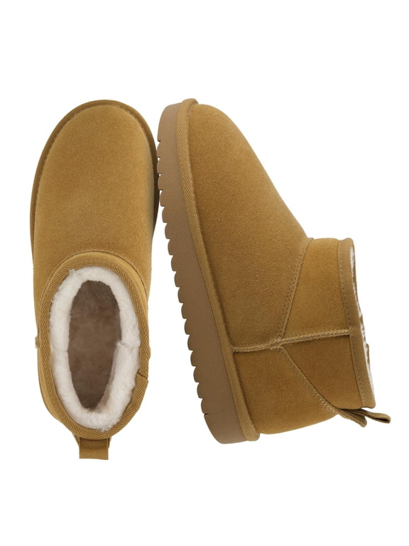 Hip-3 Genuine Suede Leather Ankle Boots for Women – Pull On Cozy Faux Fur Boots Womens Shoes with Comfortable Memory Foam