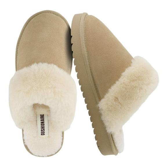 Cushionaire Hush Cozy Womens Slippers with Faux Fur Lining – Slip On  Comfortable Mule House Slippers for Women Indoor and Outdoor