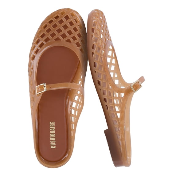 Cushionaire Java Casual Womens Jelly Flats with Adjustable Strap, Closed Toe Mary Janes Mule Design, Waterproof Jelly Sandals for Women