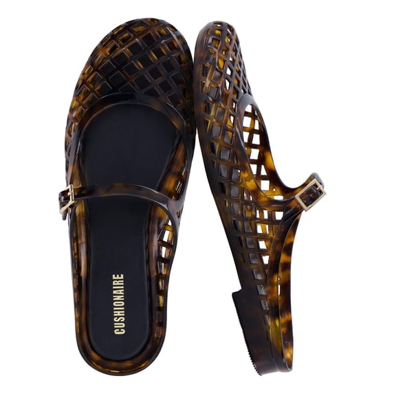 Cushionaire Java Casual Womens Jelly Flats with Adjustable Strap, Closed Toe Mary Janes Mule Design, Waterproof Jelly Sandals for Women