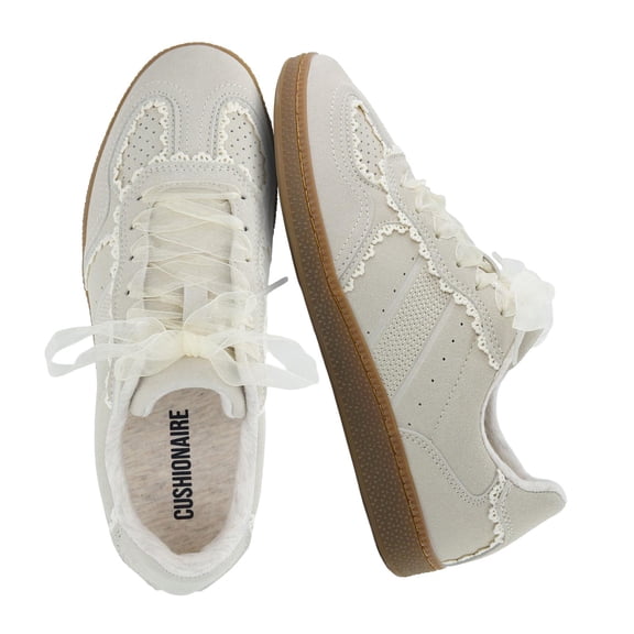 Cushionaire Kid's Belinda Lace Detail Casual Sneakers for Girls – Cute and Stylish Ribbon Lace-Up Girls Shoes with Soft Cushion Support