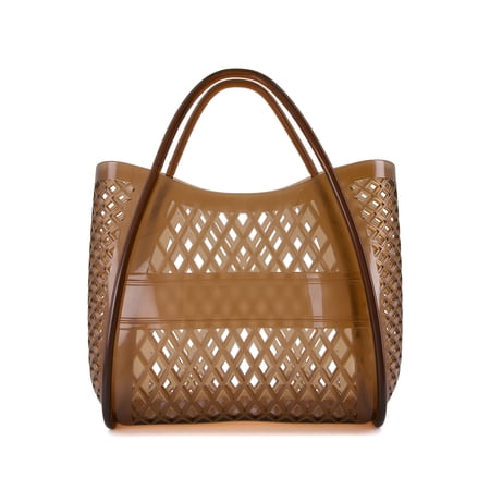 Cushionaire Kizzy Clear Jelly Tote Bags for Women - Lightweight Waterproof Beach Bag Purse with Open Top Design and Lattice Cutout Detail
