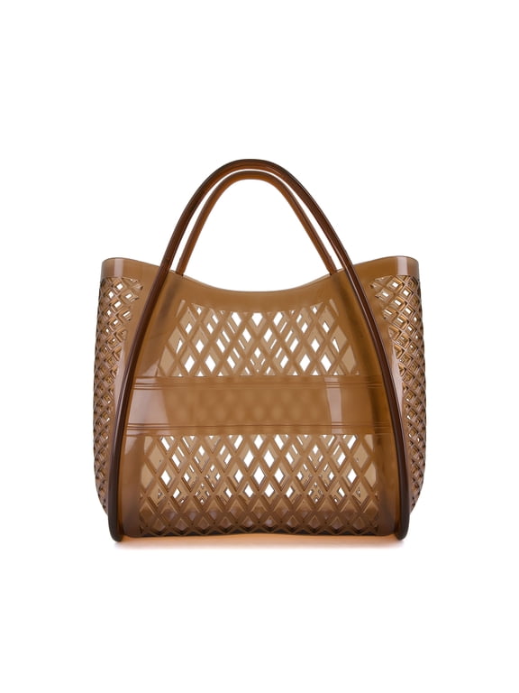 Kizzy Clear Jelly Tote Bags for Women - Lightweight Waterproof Beach Bag Purse with Open Top Design and Lattice Cutout Detail